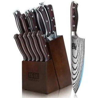 SHAN ZU Messerset 16-tlg. Allzweckmesser 16 cm ergonomischer Griff Weiß