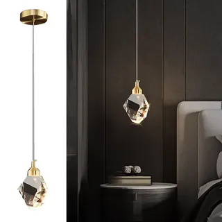 Sxtiger Moderne Kristall-Pendelleuchte, 3-farbige LED-Kristall-Pendelleuchte, verstellbare Höhe, goldene Deckenhängelampe, für Küche, Insel, Schlafzimmer, Esszimmer (Gold)