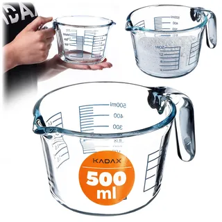 KADAX Messbecher aus Glas, Glaskännchen mit ergonomischem Griff, Widerstandsfähiges Messgefäß für flüssige als auch pulvrige Produkte, Messkanne zum Backen und Kochen (0,5 Liter)