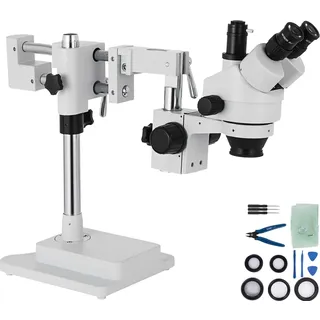 VEVOR 3,5X-90X Simul Focal Trinocular Zoom Stereo Microscope Al-Zn-Legierung 360 Grad Drehbar Trinokulares Stereomikroskop Dual Armstativ Labor Video Mikroskop zwei höhenverstellbar Ständer Zubehör