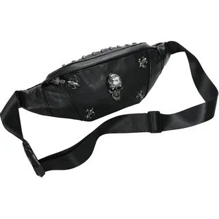 Bauchtasche Damen Herren,Schwarz Leder Gürteltasche,Fanny Pack(Skull-2) | Klein Totenkopf-Design Bauchtasche Festival,Stylisch Bum Bag,Hüfttasche für Hundespaziergänge,Festivals,Wandern, Reisen