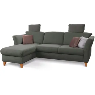 CAVADORE Schlafsofa Trend / Skandinavische Eckcouch mit Federkern, Bettfunktion, Bettkasten im Longchair und 2 Kopfstützen / 249 x 86 x 162 / Cord, Dunkelgrau