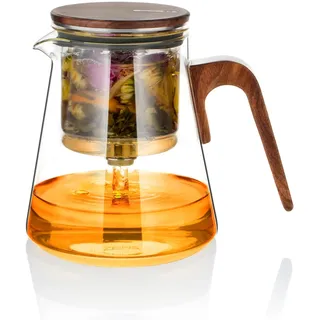ZENS Magic Teekanne Glas mit Sieb, Teezubereiter für Losen Tee mit Magnet Sauger-Deckel, Tea Maker for Tee Zubereitung, Teapot Griff aus Walnussholz, Teeliebhaber Geschenke