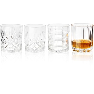 KANARS Whisky Gläser Set, Bleifrei Kristall Whiskey Glas, Einzigartige Jahrestag Geschenkideen für Papa Freund Ehemann Opa, Stilvolle Geschenkbox, 4er Set Gemischt 4 Stil, 300 ml