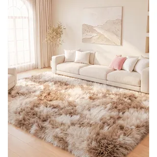 MARATIP Teppich Wohnzimmer Khaki 120x160 cm Flauschig Weich | Hochflor-Teppich, waschbar, rutschfest, kuschelig. Ideal für Schlafzimmer, Arbeitszimmer und Kinderzimmer.