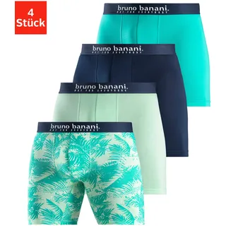 Langer Boxer BRUNO BANANI, Herren, Gr. XXL (8), 4 Stk., grün (mint bedruckt, mint, navy, hellgrün), Jersey, Obermaterial: 92% Baumwolle, 8% Elasthan, bedruckt, unifarben, körpernah, Unterhosen Langer Boxer, Langes Bein, Palmendruck und unifarben aus Baumwollmischung