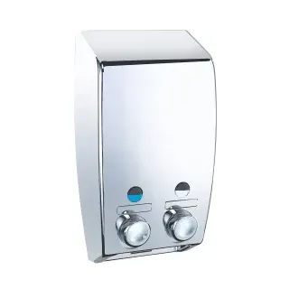 WENKO Varese Seifenspender, Chrom, Nachfüllbarer Kunststoffspender für Bad, Dusche und WC, 2-Kammer-System, Fassungsvermögen: 2 x 450 ml