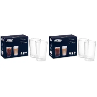 De'Longhi Gläser Set DLSC319, 2 doppelwandige Thermogläser mit Isolierfunktion für kalte und warme Getränke, widerstandsfähiges Borosilikatglas, Spülmaschinenfest, Fassungsvermögen 480 ml, 2 Stück