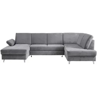 Cantus Wohnlandschaft , Hellgrau , Textil , U-Form , 322x186 cm , seitenverkehrt erhältlich, Schlafen auf Sitzhöhe, Rücken echt , Wohnzimmer, Sofas & Couches, Wohnlandschaften, Ecksofas mit Schlaffunktion