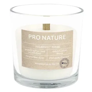 Müller Kerzen Stearin Kerzenglas PRO NATURE, weiß, Hochwertiges Kerzenglas mit dekorativem Holzdocht, 1 Packung = 6 Stück, 100 x 100 mm (Ø x H)