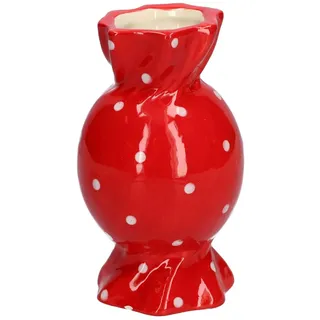 INNA-GLAS Bauchige Vase Amiel, rot-weiß, 15cm, Ø8,5cm | für einzelne Blume, aus Keramik, mit Punkten - Einzelblumenvase