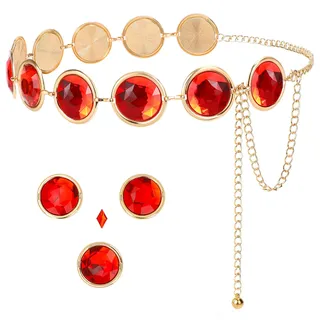 VONMELLI Raven Cosplay Taillengürtel für Damen Halloween Raven Kostüm Rot Edelstein Kettengürtel Anime Cosplay Metall Kettengürtel