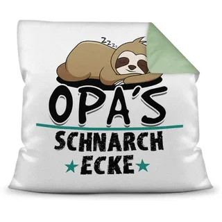 Kuschel-Kissen inkl. Füllung mit Spruch für Opa - Opas Schnarch-Ecke - Geschenk-Idee Geburtstag Vatertag/Bestes Vatertagsgeschenk - Farbkissen Rückseite Seegrün