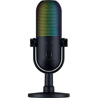 Razer Seiren V3 Chroma - RGB-USB-Mikrofon mit Tap-to-Mute (Reaktive Beleuchtung, Supernieren-Kondensator-Mikrofon, Digitaler Verstärkungsbegrenzer und integrierter Schockdämpfer) Schwarz