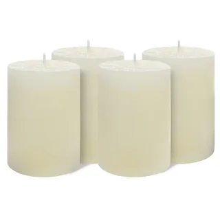 Brandsseller 4er Set Stumpenkerzen 9x15 cm – durchgefärbt & aus Paraffin – rustikale Kerzen mit langer Brenndauer – Dekokerzen für Tischdeko, Weihnachten & Feste – Creme