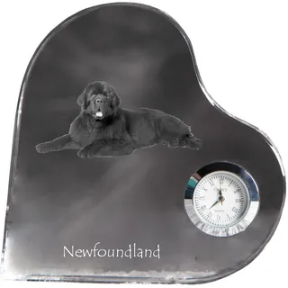Neufundländer, Newfoundland - Kristalluhr mit einem Hundebild, Herzregal-Uhr, personalisierte Standuhr der Marke Art-Dog - Transparent