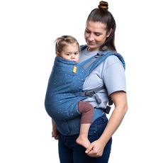 Beco Toddler Babytrage mit extra breitem Sitz - Kindertragerucksack aus 100% Baumwolle, 2 Tragepositionen, Kindertrage Bauch/Kindertrage Rücken, Kindertrage Wandern, 9-27 kg (Sternenstaub)