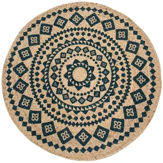 -LUXOR- living Teppich Mamda - Naturteppich in rund für Wohnzimmer und Schlafzimmer - Jute Teppich mit Ornamenten aus Jute und Baumwolle - Boho Teppich 80 cm rund