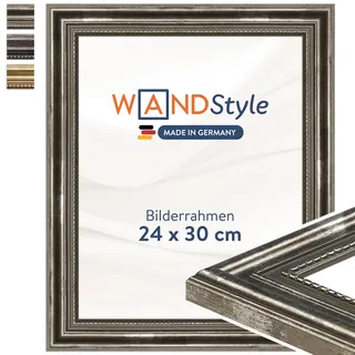 WANDStyle Bilderrahmen 24x30 Vintage, Bilderrahmen Silber Holz, hochwertiger Holzbilderrahmen Antik, Posterrahmen zum Aufhängen, Rahmen 30x24 cm, Fotorahmen H450 - Made in Germany