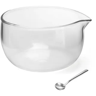 APOMOONS Matcha Schale mit Ausgießer, Salatschüssel Glas mit Edelstahl Löffel, Transparent Saucenschale Glasschale Matcha Bowl Servierschalen Set, 350 ml