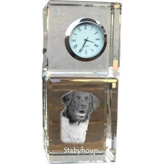 Stabyhoun, Friesischer Vorstehhund, Stabijhoun - Kristalluhr mit Foto, Hundebild im Kristall, personalisierte Schreibtischuhr von Art-Dog. - Transparent