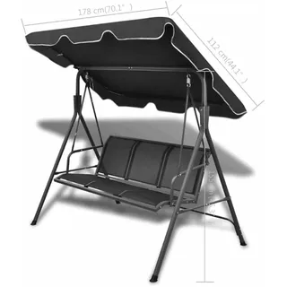 vidaXL Hollywoodschaukel Schwarz 3-Sitzer