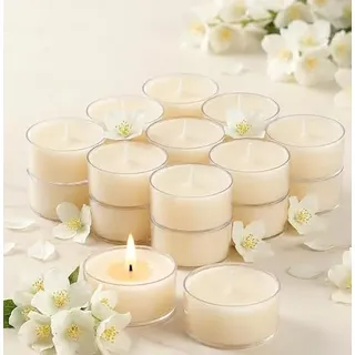 LETINE Jasmin Duftkerze Teelichter 14 Stück, 6 Stunden, 100% Palmwachs | Duftteelichter Weiß, Duftkerzen, Rauchfrei & Langanhaltend für Weihnachten, Hochzeiten, Wohndekoration und Meditation