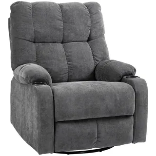 Homcom Relaxsessel Fernsehsessel mit Liegefunktion, Schaukelfunktion Drehbar TV-Sessel mit Fußstütze, Taschenfederkern und Becherhalter, Dunkelgrau - Dunkelgrau