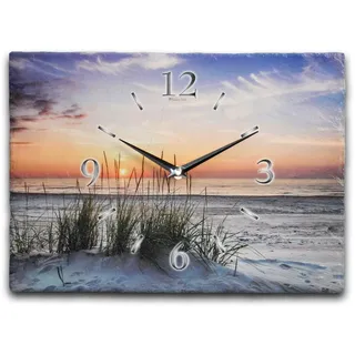 Kreative Feder Designer-Wanduhr aus Stein (Keramik) Größe ca. 35x25cm mit flüsterleisem Uhrwerk (Sandstrand, leises Funkuhrwerk)