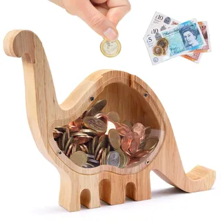 Spardose Holz Langhalsdrachen, 20 ×16cm Spardose Kinder, spardose mit Durchsichtig für Jungen Mädchen, Abnehmbare spardoses, Sparbüchse Münze, Tiere Spardoses für Geschenke, Heimdekoration, Keepsake