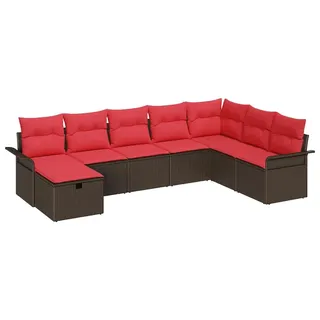 vidaXL Gartensofa-set 8 Stk. Braun und Rot Poly-Rattan - Braun