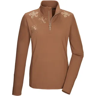 KILLTEC "KSW 110 WMN LS SHRT", Damen, Gr. 40, braun (toffee), Obermaterial: 84% Polyester, 16% Elasthan, Shirts Langarmshirt, Damen Powerstretchshirt: atmungsaktiv, metallischer Print, Stehkragen