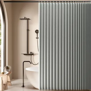 Jubilantex Faltbarer Leinen-Duschvorhang für Badezimmer, wasserdicht, 1 Paneel mit 14 Metallösen und 1 Raffhalter für Hotel, 178 x 178 cm, Grau