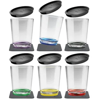 silwy® Magnet-Trinkbecher Multicolor (6er Set), BPA-frei (Tritan) inkl. sechs auslaufsichere Deckel mit integrierter Trinkhalmöffnung und sechs wiederverwendbare, abwaschbare Metall-Nano-Gel-Pads