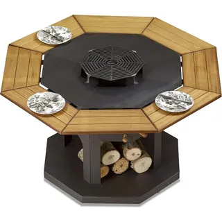 Schwarzer Grilltisch aus Holz und Edelstahl für Garten und Outdoor