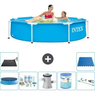 Intex Rond Schwimmbecken - 244 x 51 cm - Blauw - inkl. Abdeckung - Pflegekit - Schwimmbeckenpumpe - Filter - Staubsauger - Solar Mat - Bodenfliesen