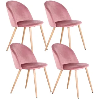 GrandCA HOME 4er Set Esszimmersessel, 4er-Set Samt Esszimmerstühle mit Eisenbeinen in Holzoptik, vielseitig für Büro, Café, Küche, Wohnzimmer, Schlafzimmer (Rosa,4)