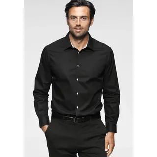 Langarmhemd BRUNO BANANI, Herren, Gr. 37/38, N-Gr, schwarz, Obermaterial: 100% Baumwolle, Basic, tailliert, 1-Knopf-Manschette verstellbar, Hemden Langarmhemd, Kontrastbesatz, Topseller