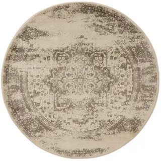 benuta Vintage-Teppich Suki ø 160 cm rund , Creme, Braun , Kunststoff , Vintage , Rund , 160x160 cm , Oeko-Tex® Standard 100 , für Fußbodenheizung geeignet, in verschiedenen Größen erhältlich, pflegeleicht , Teppiche und Böden, Teppiche, Vintageteppiche