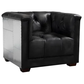 Sessel Schwarz Echtleder Ledersessel Flugzeug Design Flieger Armlehnsessel Neu - Schwarz