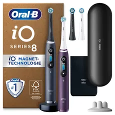 Bild Oral-B iO Series 8 Plus Edition Elektrische Zahnbürste/Electric Toothbrush, Doppelpack PLUS 3 Aufsteckbürsten inkl. Whitening + Magnet-Etui, 6 Putzmodi, black/violet