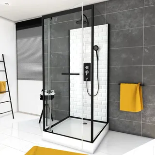 Aurlane Komplettdusche rechts 90 x 90 cm schwarz 230 cm