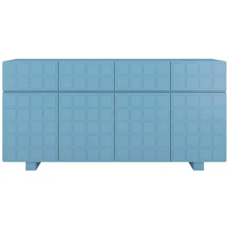 Skandica Sideboard Cubo Long, Geometrische 3D Fronten, 169 cm, Blau , Pastellblau , Holz , Rechteckig , 168.9x83.8x41.8 cm , Kleinmöbel, Kommoden, Sideboards