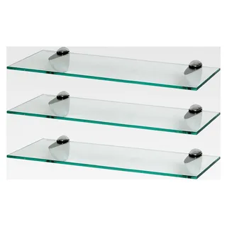 3X Klare 50 cm Schwebende Wandregale aus Glas - Regale für Badezimmer, Dusche und Küche mit Silbernen Halterungen