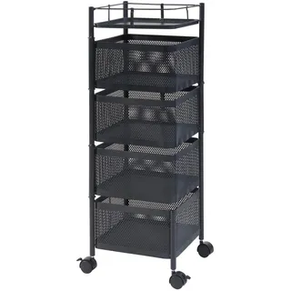 [en.casa] Rollwagen Sunndal Servierwagen mit 4 Ebenen 79,5x27x27cm Schwarz - Schwarz