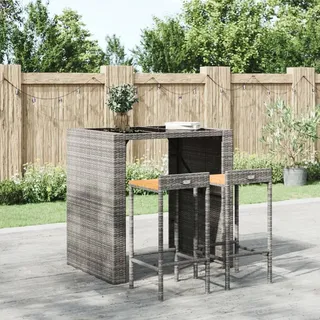 The Living Store Barhocker 2 Stk. Grau Poly Rattan und Massivholz Akazie - Grau