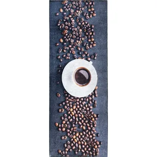 Küchen-Teppich Mazovia - Grau Teppich für die Küche, Muster Kaffee, Kaffeebohnen - Rutschfest, Maschinenwaschbar - 80 x 200 cm - Grau