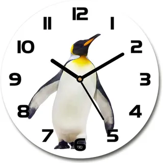 Wanduhr aus Glas 30fi Glasbild Glasuhr Gehärtetes Glas - schwarze-zeiger - Penguin - Weiß