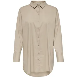 Damen JDY Lange Freizeit Hemd Bluse Langarm Tunika Oversize Longshirt Loose Oberteil Locker Leicht JDYMIO, Farben:Beige-2, Größe:34