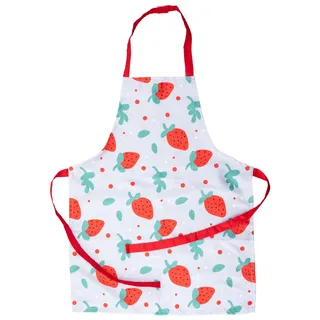 Dr. Oetker Kleine Backschürze Classic – Bunte Polyester-Schürze mit Erdbeer-Design, Baumwollbänder, Klettverschluss, waschmaschinenfest 40°C, Made in Germany